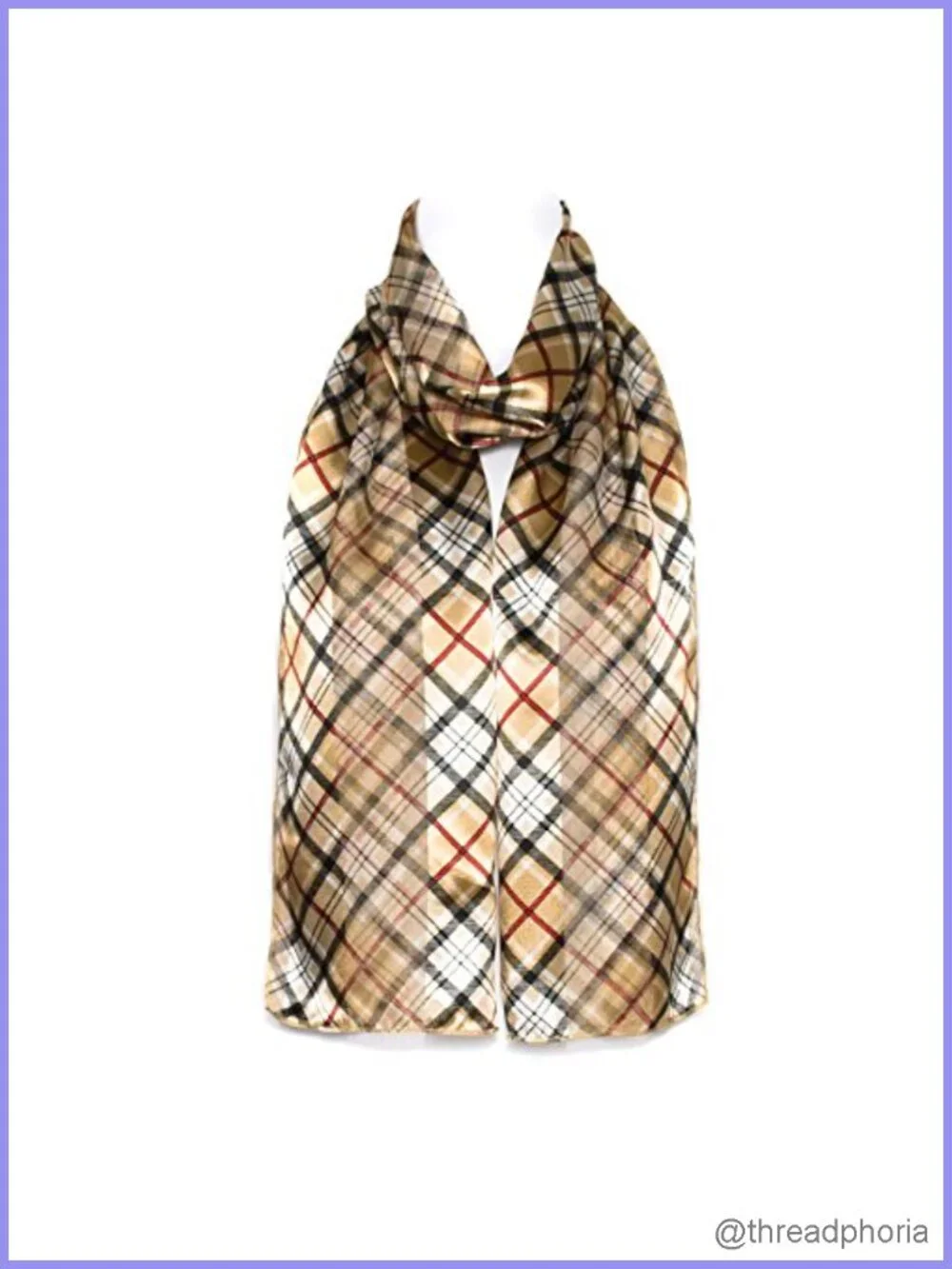 Chiffon Satin Tartan Checked Scarf Lightweight Sheer Fashion Wrap Shawl